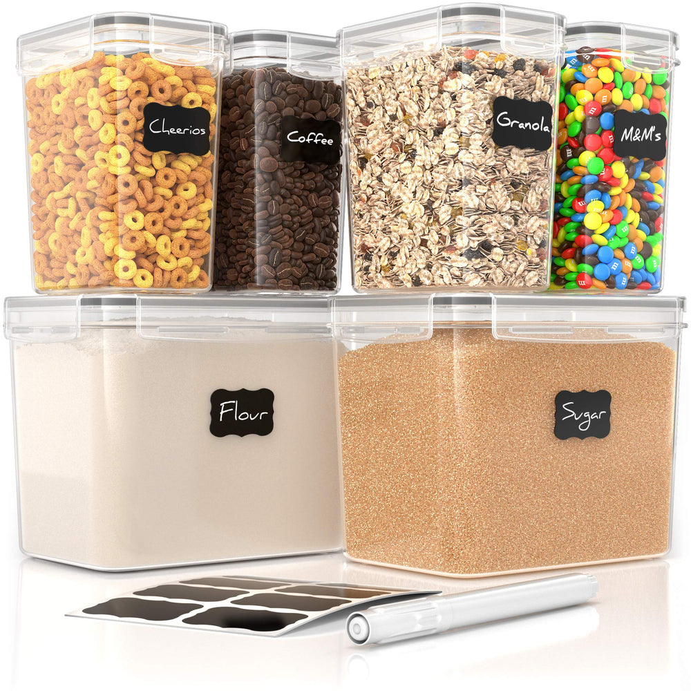 FreshKeep 6-Piece Pantry Canister Set with Universal Lids - Marker & Labels Included HomeWares Hub