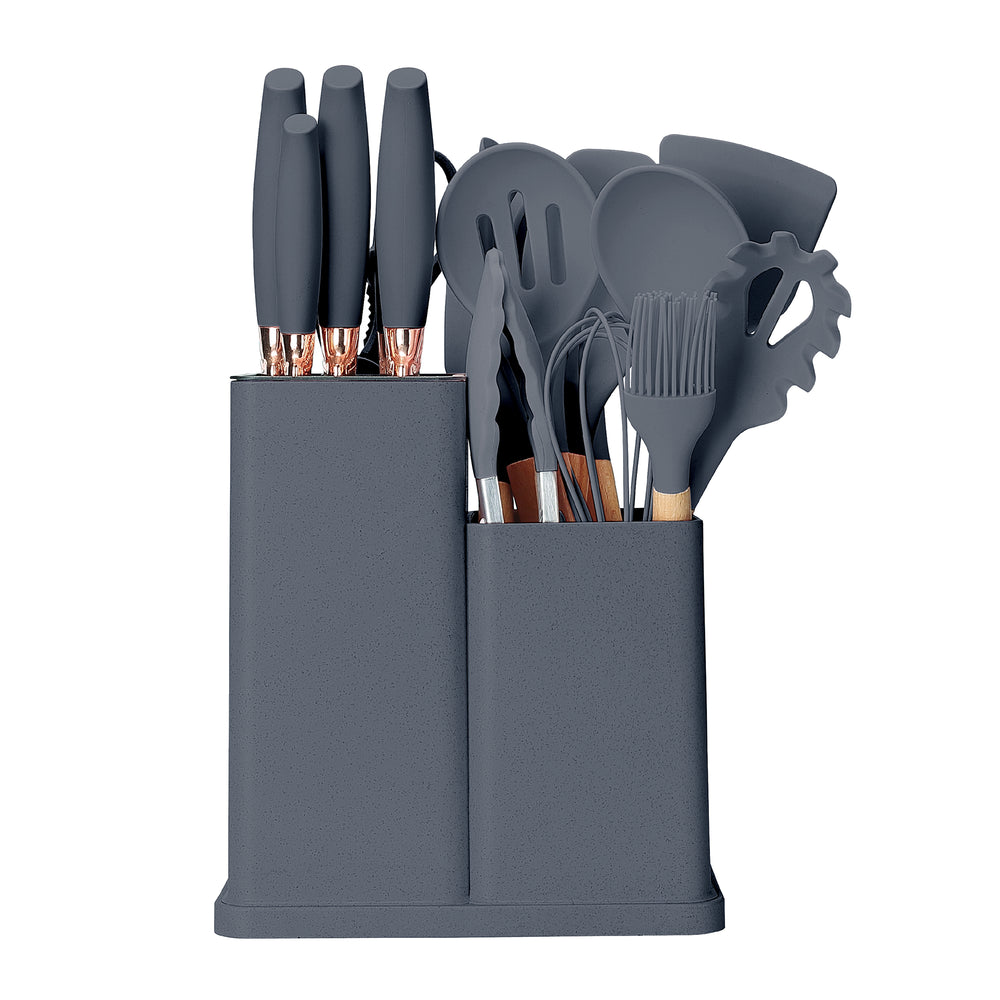 19-Piece Cooking Utensils and Knife Block Set Copper Hecuba